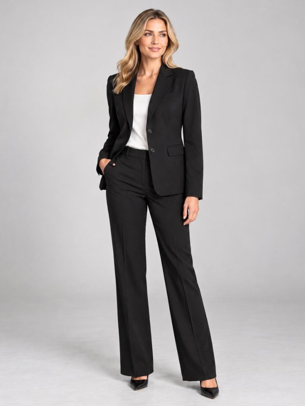 Antonio Melani Women’s Black 2 Piece Pant Suit Blazer 12 Pants 14R Career